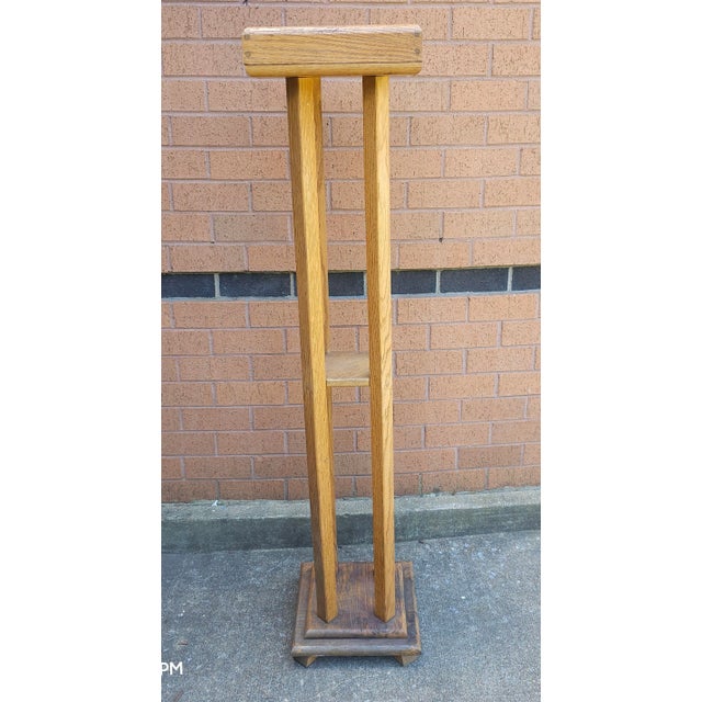 Mid 20th Century Arts and Crafts 55" Oak Quadpod Pedestal Plant Stand For Sale - Image 4 of 7