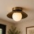 Not Yet Made - Made To Order Solid Brass Fluted Flush Mount Ceiling Light With Opal Glass Globe For Sale - Image 5 of 8