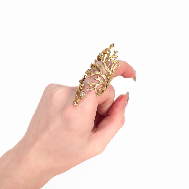 Vintage 18k Gold & Diamond Full Finger Figural Branch 'Coral' Cocktail Ring For Sale - Image 4 of 17