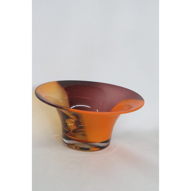 Teleflora Hand Blown Tri Color Florist Bowl Orange Amber Purple Art Glass 4859b For Sale - Image 10 of 10
