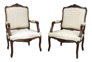 Pair 19th Century French Regence Walnut Armchairs ~ Fauteuils