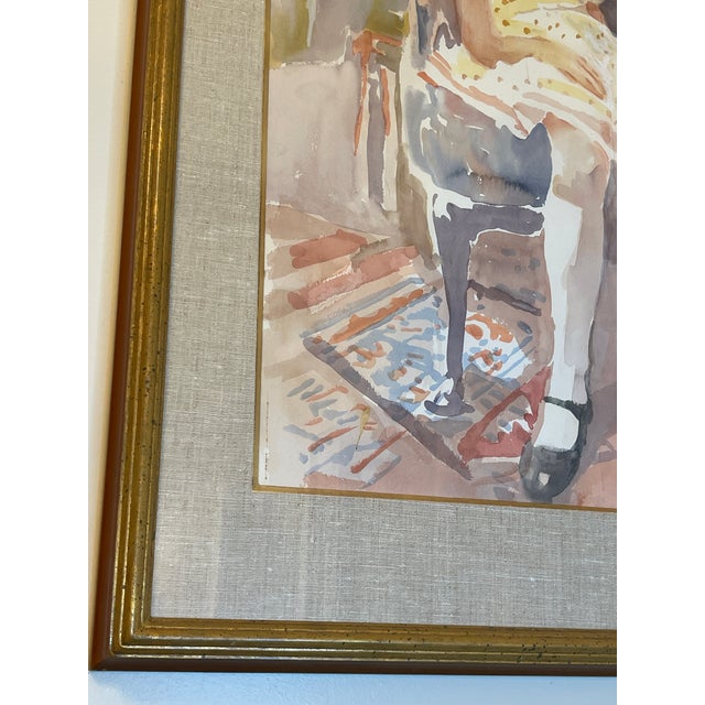 1970s Impressionist Original Watercolor Savannah Art Myrtle Jones Slouching Girl Gilded Frame For Sale - Image 11 of 14