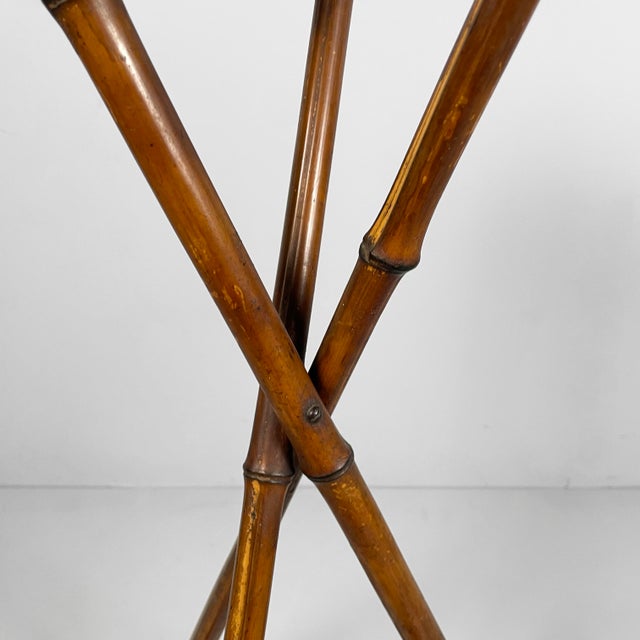 Italian Art Nouveau Style Pedestal in Brown Leather and Bamboo, 1930s For Sale - Image 11 of 18