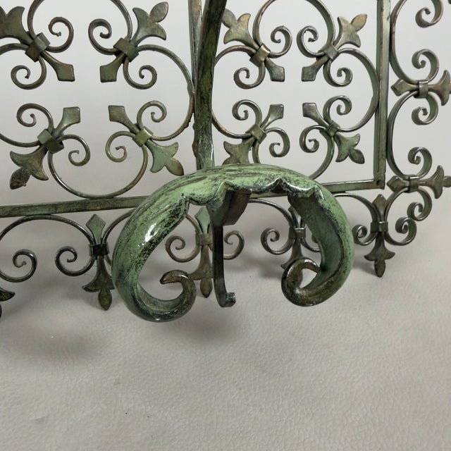 Antique Green Wrought Iron Wall Coat Rack with Floral Decorations, 20th Century For Sale - Image 6 of 11