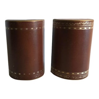 Vintage Leather Wrapped Weighted Bookends - a Pair For Sale