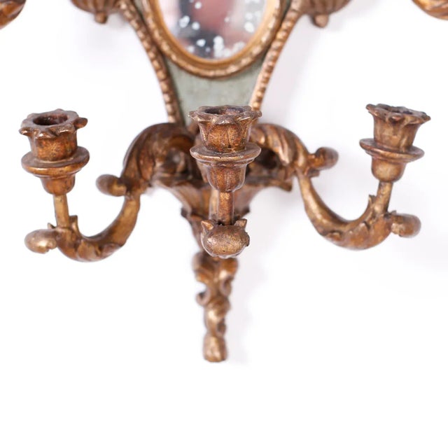 Gold Antique Italian Carved Wood Gilt and Painted Wall Sconces - a Pair For Sale - Image 8 of 11