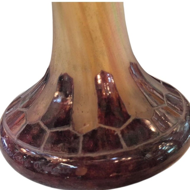 Large Art Deco Cameo Glass Footed Bowl by Le Verre Français (Schneider) – "Fuchsias" Pattern (13 in Diameter) For Sale - Image 6 of 7