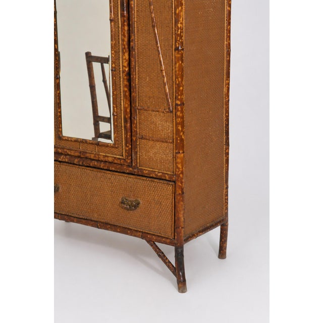 1920s 20th Century Victorian English Bamboo and Rattan Wardrobe with Chair, 1920, Set of 2 For Sale - Image 5 of 11