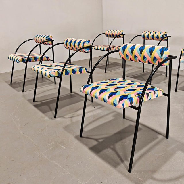 Armchairs Mod. Vienna in Velvet Fabric and Geometric Pattern by Rodney Kinsman for Bieffeplast, Set of 6, in Flawless...