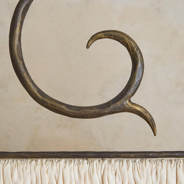 Ivory Vintage French Four-Panel Hammered Iron Folding Screen with Pleated Fabric For Sale - Image 8 of 11