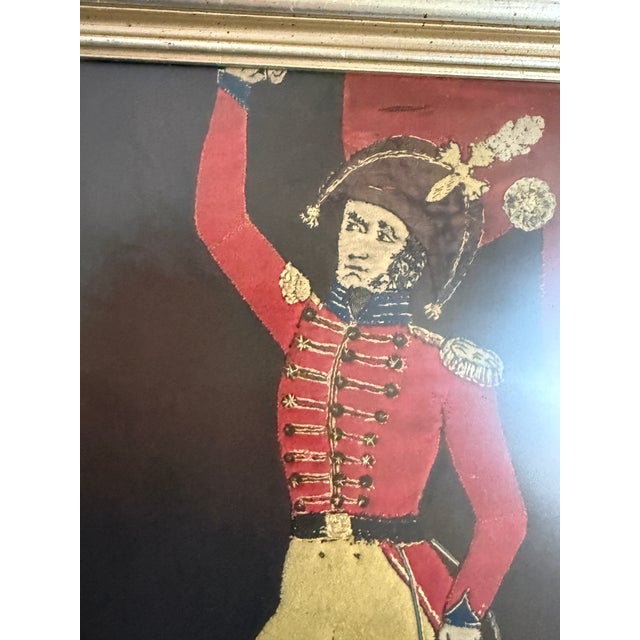 Textile Vintage Napoleonic Hussar Soldier Textile Art Framed Wool Applique Military Wall Decor For Sale - Image 7 of 12