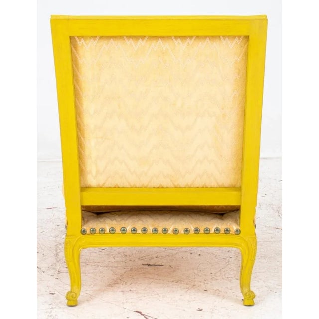 Louis XV Style Yellow Painted Upholstered Armchair For Sale - Image 9 of 10