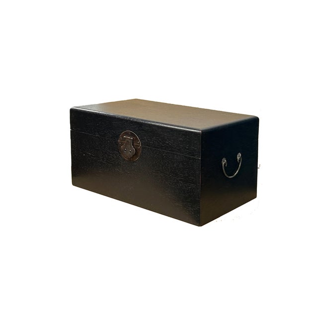 Asian Oriental Plain Surface Dark Brown Black Wood Small Trunk Chest Box For Sale - Image 3 of 10