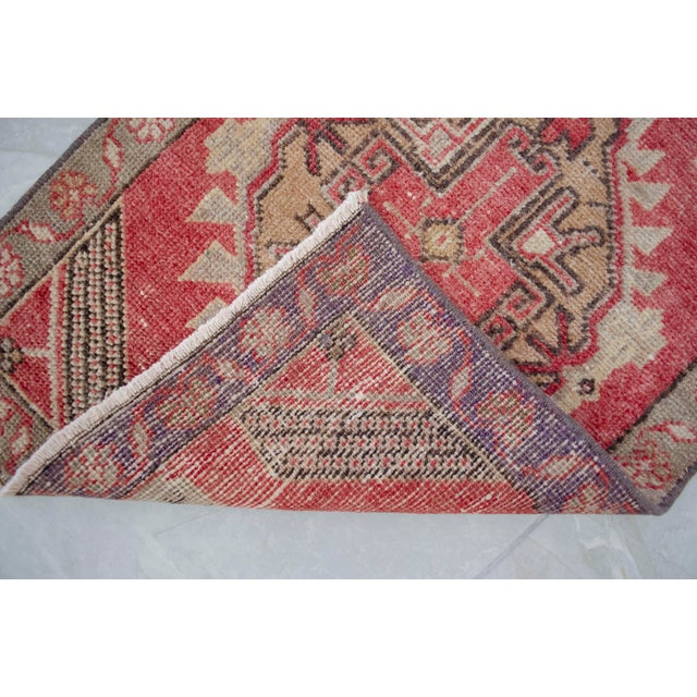 Ruby Red Hand Knotted Door Mat, Entryway Rug, Bath Mat, Kitchen Decor, Small Rug, Turkish Rug - 1′8″ × 3′8″ For Sale - Image 8 of 13