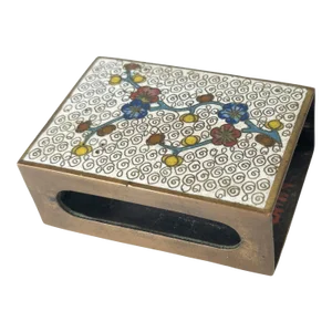 Early 20th Century Chinese Cloisonne Enamel and Bronze Matchbox Cover