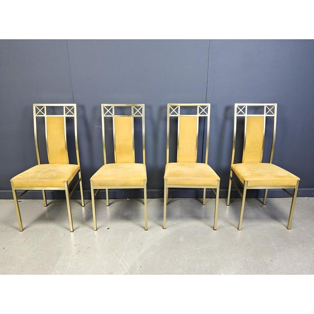 Vintage Brass Dining Chairs attributed to Belgochrom, 1970s, Set of 4 For Sale - Image 12 of 14