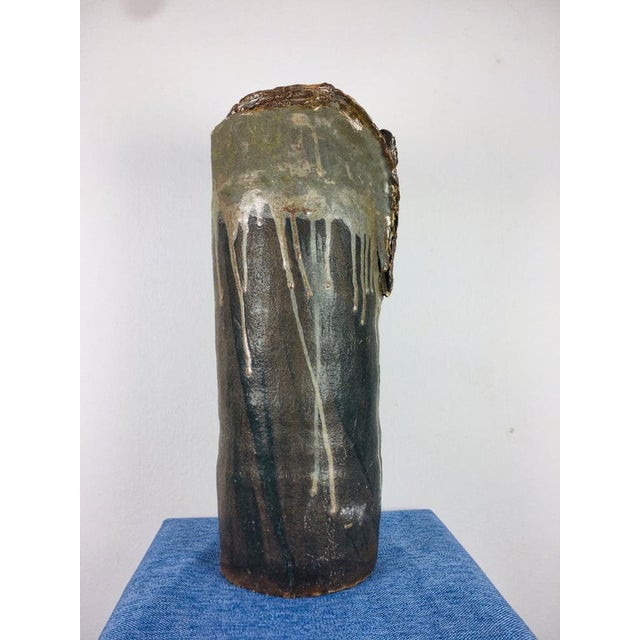 An abstract trickle glaze ceramic vase with a unique design. A work of art made by hand with a special firing technique.
