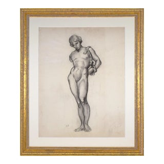 Vintage Neoclassical Drawing of a Male Nude Greco Roman Statue by William B Pattengill 1933 For Sale