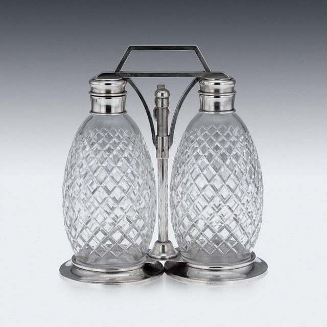Vintage American Silver and Cut Glass Tantalus from Tiffany & Co, 1920, Set of 2 For Sale - Image 4 of 18