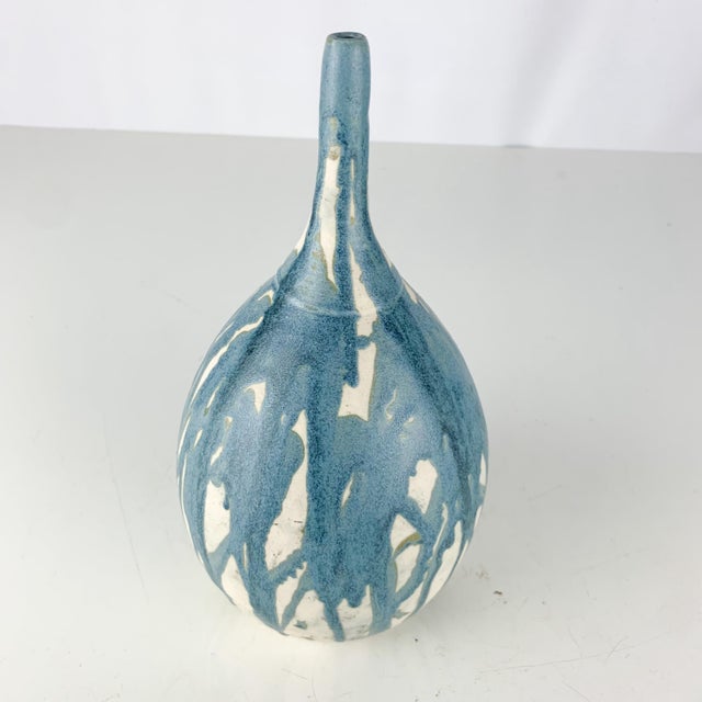 Ceramic Vintage Skinny Neck Drippy Glaze Studio Art Pottery Vase, Signed For Sale - Image 7 of 8