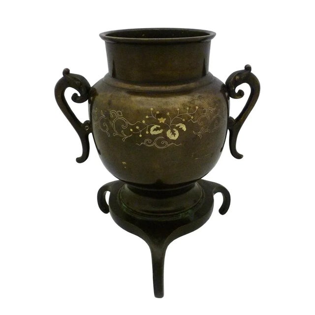 Late 19th Century Vintage Japanese Meiji Period Silver Inlaid Bronze Censer For Sale - Image 4 of 4