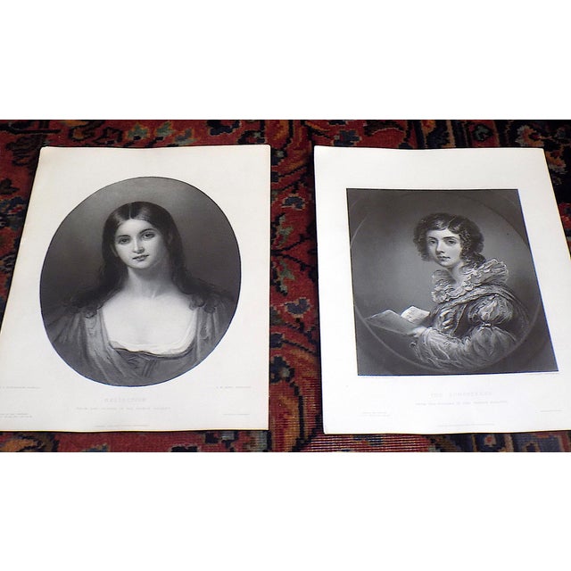 Victorian Antique 19th Century. Engravings of 1800's Young Women - Set of 9 For Sale - Image 3 of 8