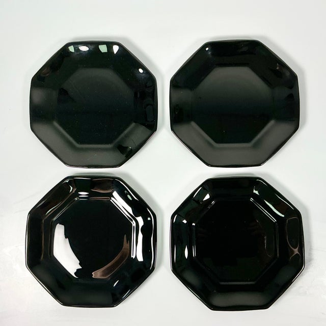 1980s Post Modern French Arcore Black Glass Octagonal Salad Plates - Set of 4. For Sale - Image 9 of 11