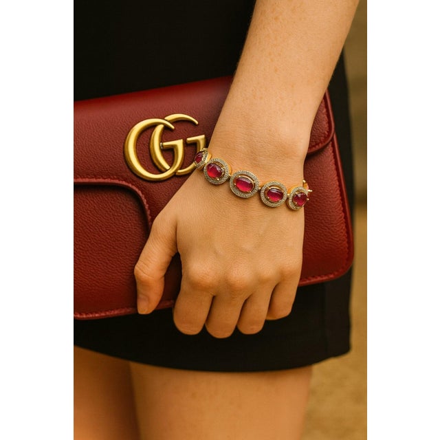 Gemstone Bochic “Capri” Vintage Natural Ruby & Diamond Bracelet Set In 18K & Silver For Sale - Image 7 of 7