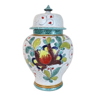 1950's Hand Painted Italian Floral Ginger Jar For Sale