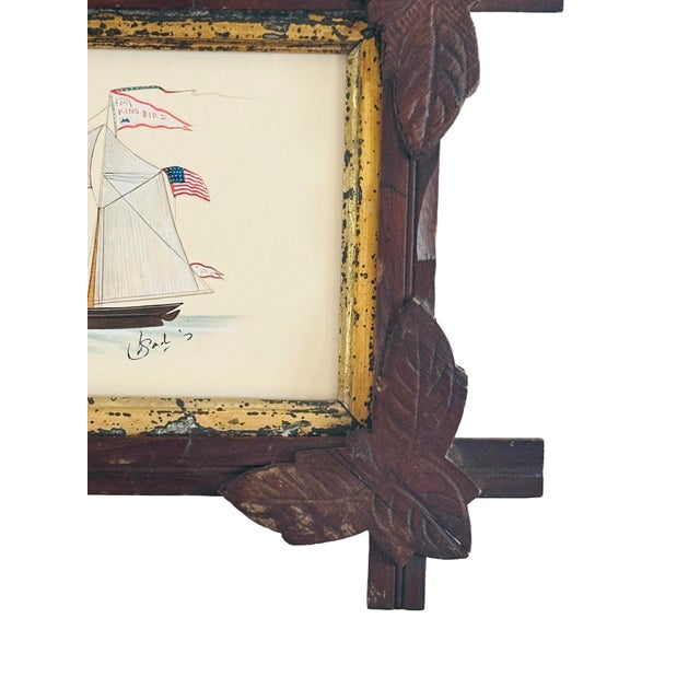 Rustic Original Hand-Painted Sailboat Painting in a Vintage Folk Frame For Sale - Image 3 of 4