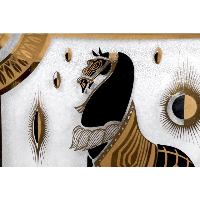 Mid 20th Century Mid Century Hollywood Regency Gold and Black Horse Motif Tray by Fred Press For Sale - Image 9 of 9