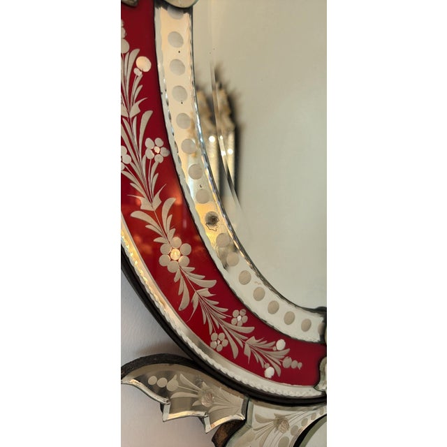 Silver Mid-20th Century Cranberry Venetian Mirror For Sale - Image 8 of 8