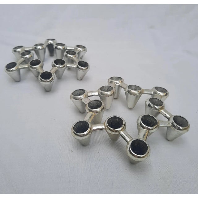 1970s 1970s Chrome-Plated Star-Shaped Metal Cluster Candle Holders - a Pair For Sale - Image 5 of 9