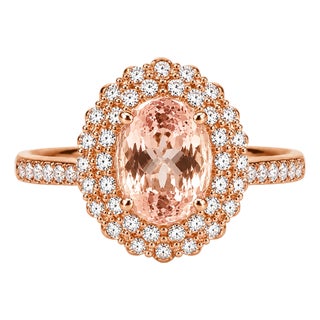 14K Rose Pink Gold Morganite Diamond Cocktail Engagement Ring Estate For Sale