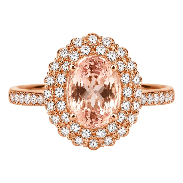 14K Rose Pink Gold Morganite Diamond Cocktail Engagement Ring Estate For Sale
