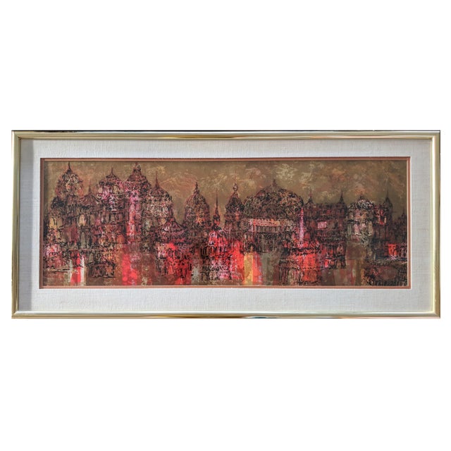 Buddhist Temple Citiscape Gold Silk Screen Print For Sale - Image 11 of 11