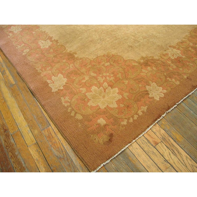 1920s Tan Camel Minimalist Antique Chinese Art Deco Rug 9'0" X 11'9" Handknotted Wool Carpet For Sale In New York - Image 6 of 6