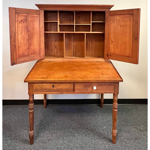 American Antique Southern Pine Two Piece Plantation Secretary Desk For Sale - Image 3 of 12