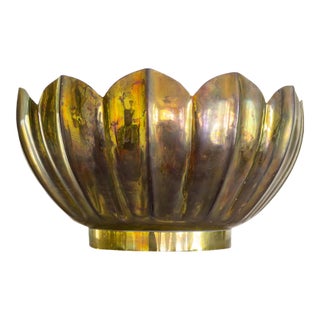 Large Brass Lotus Planter or Bowl For Sale