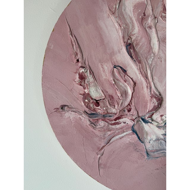 1980s Vintage Heavy Impasto Expressionist Abstract Mixed-Media Painting on Round Wood Panel For Sale In Miami - Image 6 of 12