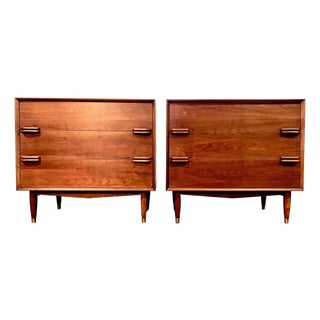 Pair of 1950's Custom Made Modernist Walnut Dressers For Sale