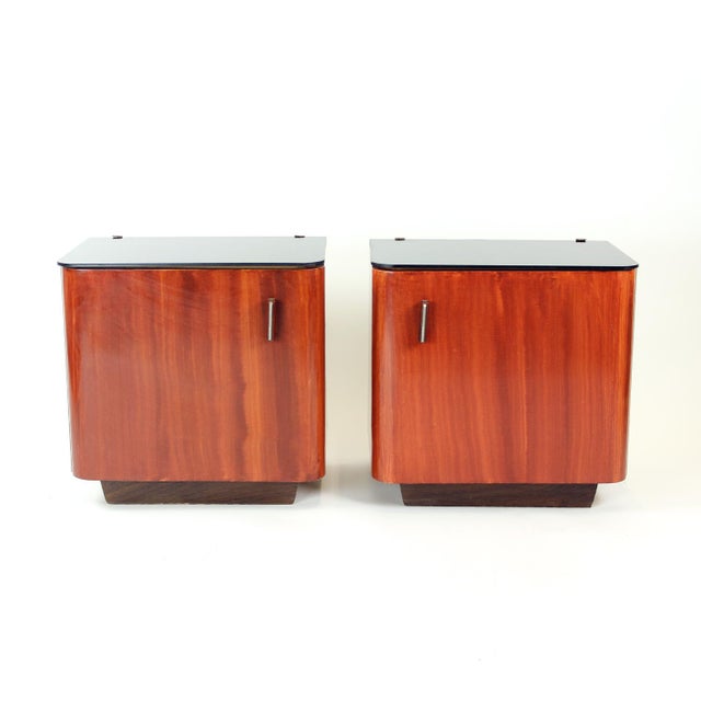 Mid-Century Modern Vintage Bedside Tables with Black Glass, Czechoslovakia, 1960s, Set of 2 For Sale - Image 3 of 9