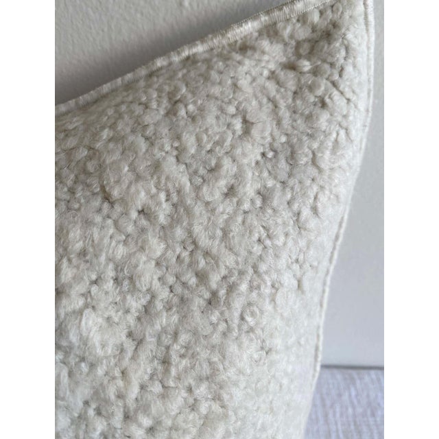 Custom wool and linen blend accent pillow with down insert Color: Toile Yeti / Blanc A creamy white colored nubby boucle...