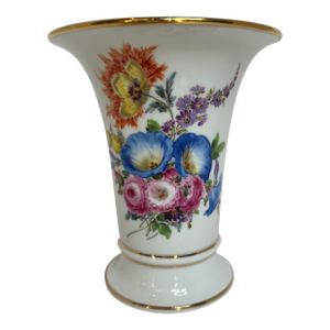 Antique Meissen Hand Painted Floral Trumpet Shaped Vase