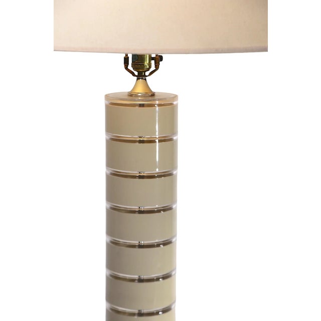 Cream Post Modern Hollywood Regency Stacked Lucite Floor Lamp C. 1980's Signed Optique For Sale - Image 8 of 12
