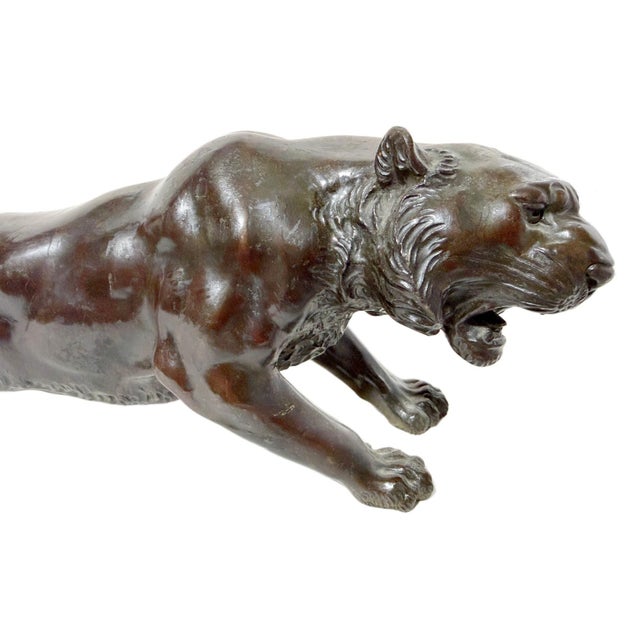 Japanese Antique 19th Century Japanese Meiji Okimono Bronze Tiger Sculpture - Signed For Sale - Image 3 of 12