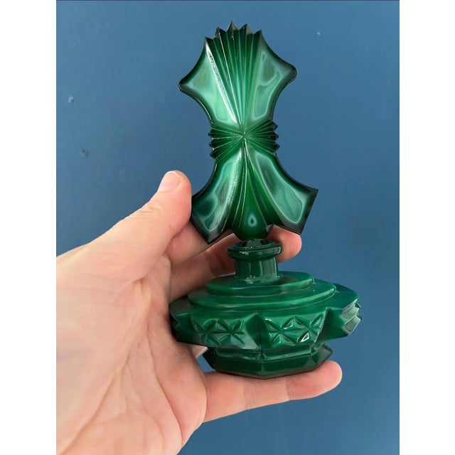 Art Deco Malachite Glass Perfume Bottles Pair For Sale - Image 11 of 18