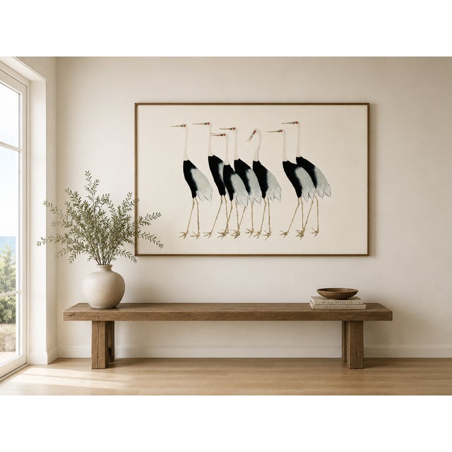 Japanese Vintage Japanese Cranes Illustration, Coastal Bird Art Print, 48" X 32" For Sale - Image 3 of 8