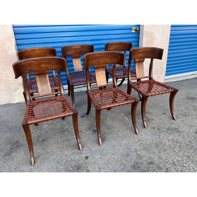 T. H. Robsjohn Gibbings Style Solid Walnut Klismos Chairs. Set of 6 For Sale - Image 11 of 14