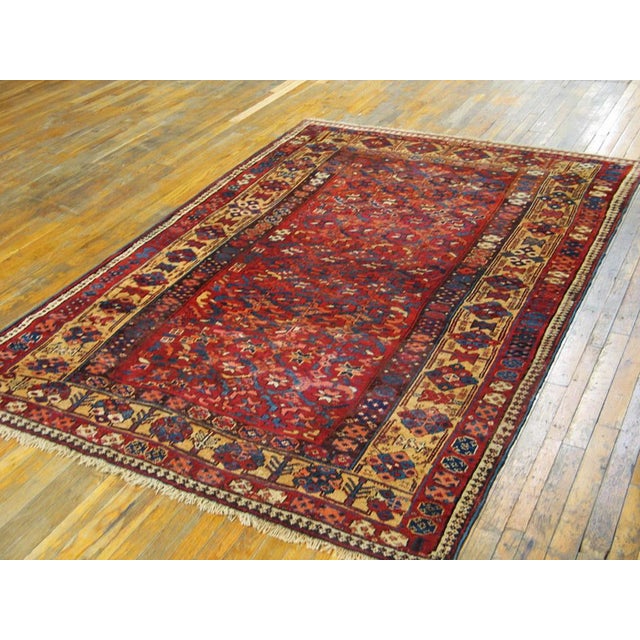 Tribal 1870s Red Geometric Tribal Antique W. Persian Kurdish Rug 5'3" X 8' Handknotted Wool Carpet For Sale - Image 3 of 6